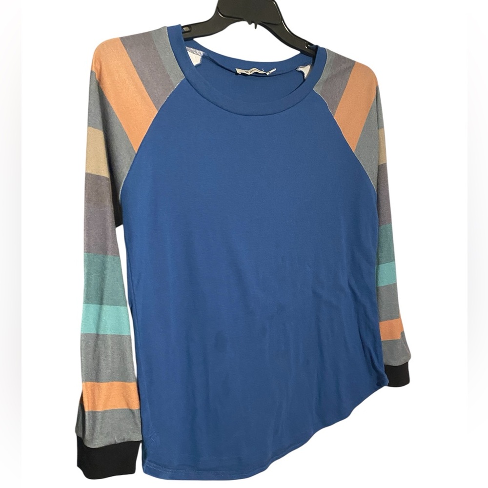 Striped Sleeve Blue Women's Sweater Tee